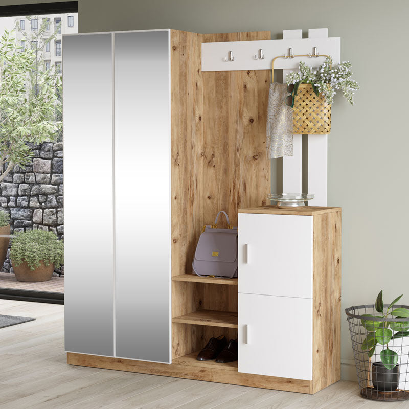 Έπιπλο εισόδου Doorse pakoworld μελαμίνης λευκό-oak 147.5x35x180εκ - Hippiehome.gr