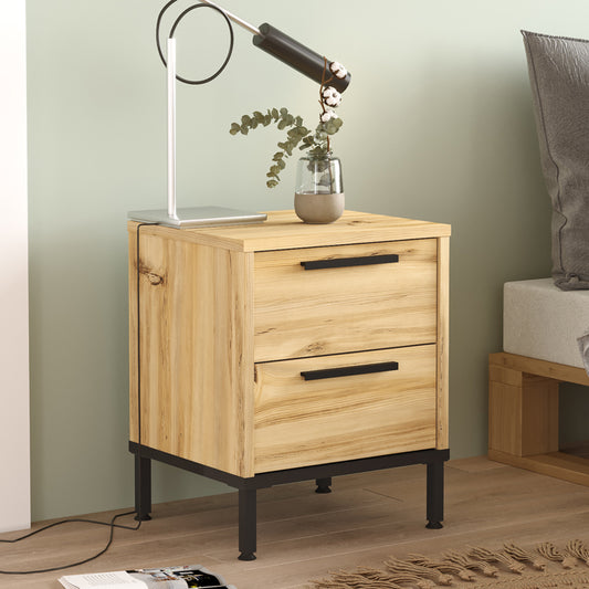 Κομοδίνο Nako pakoworld μαύρο μέταλλο και μελαμίνη σε φυσική απόχρωση 40x35.5x48.8εκ - Hippiehome.gr