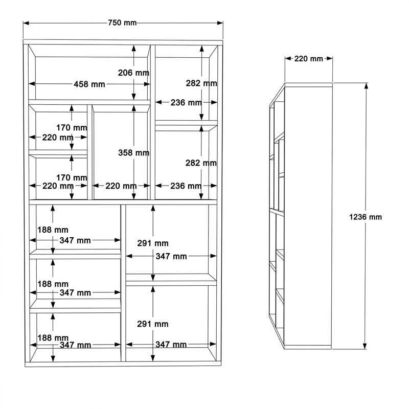 Βιβλιοθήκη Boteca 10θέσεων pakoworld σε oak-λευκή απόχρωση 75x22x123.6εκ - Hippiehome.gr