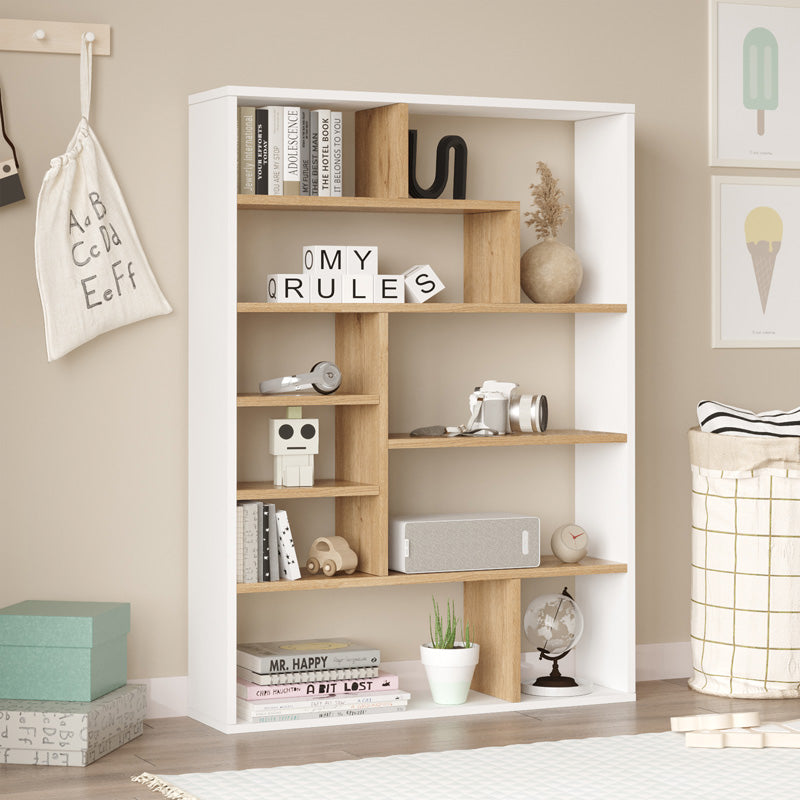 Βιβλιοθήκη Decora pakoworld σε oak-λευκό απόχρωση 90x22x123.6εκ - Hippiehome.gr