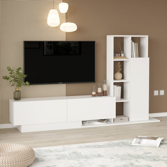 Σύνθετο σαλονιού Damon pakoworld σε λευκή απόχρωση 211.2x29.5x123.6εκ - Hippiehome.gr