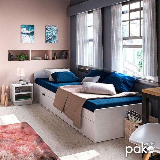 Κρεβάτι Regan pakoworld με αποθηκευτικό χώρο σε λευκή απόχρωση 90x200εκ - Hippiehome.gr