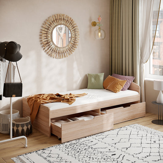 Κρεβάτι Regan pakoworld με συρτάρια σε oak απόχρωση 90x200εκ - Hippiehome.gr