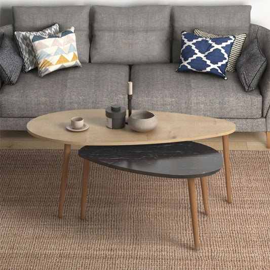Τραπέζι σαλονιού Monty pakoworld oak-μαύρο μαρμάρου 116x46x46εκ - Hippiehome.gr