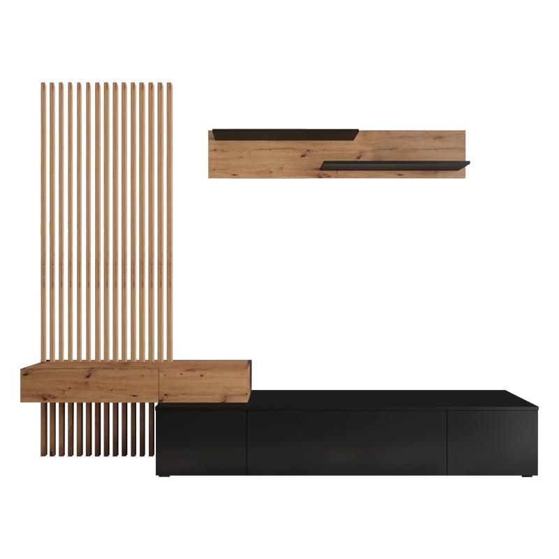 Σύνθετο σαλονιού Litende pakoworld μαύρο-sonoma μελαμίνης 249.5x42x199.5εκ - Hippiehome.gr