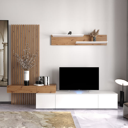 Σύνθετο σαλονιού Litende pakoworld sonoma-λευκό μελαμίνης 210x42x199.5εκ - Hippiehome.gr