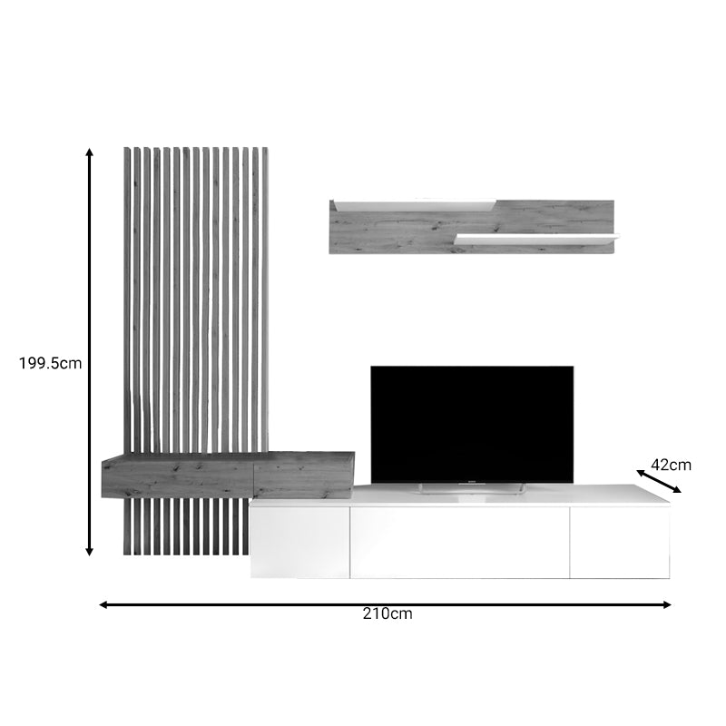 Σύνθετο σαλονιού Litende pakoworld sonoma-λευκό μελαμίνης 210x42x199.5εκ - Hippiehome.gr