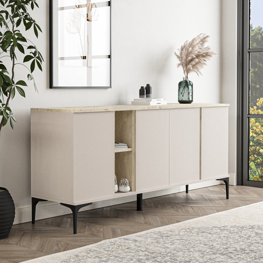 Μπουφές Vetine pakoworld σε γκρι-μπεζ απόχρωση και επιφάνεια σε όψη μαρμάρου 180x45x80εκ - Hippiehome.gr