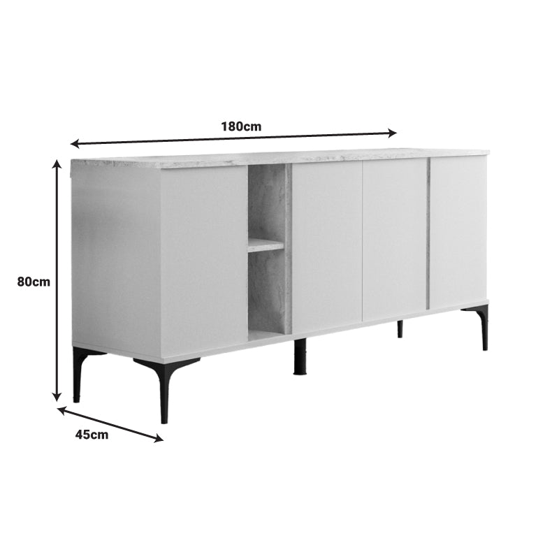 Μπουφές Vetine pakoworld σε γκρι-μπεζ απόχρωση και επιφάνεια σε όψη μαρμάρου 180x45x80εκ - Hippiehome.gr