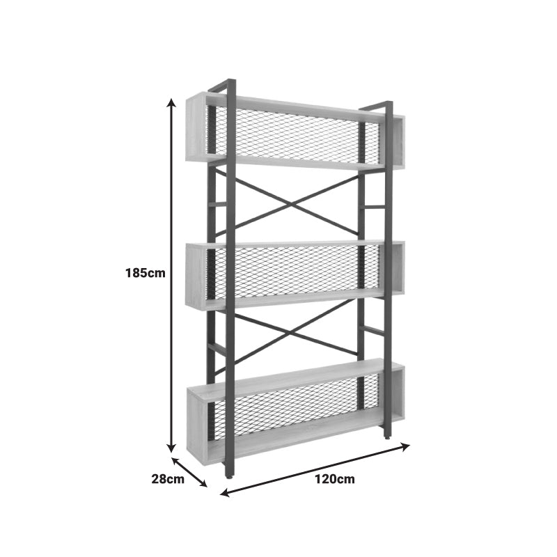 Βιβλιοθήκη Fifer pakoworld σε oak-μαύρη απόχρωση 120x28x185εκ - Hippiehome.gr