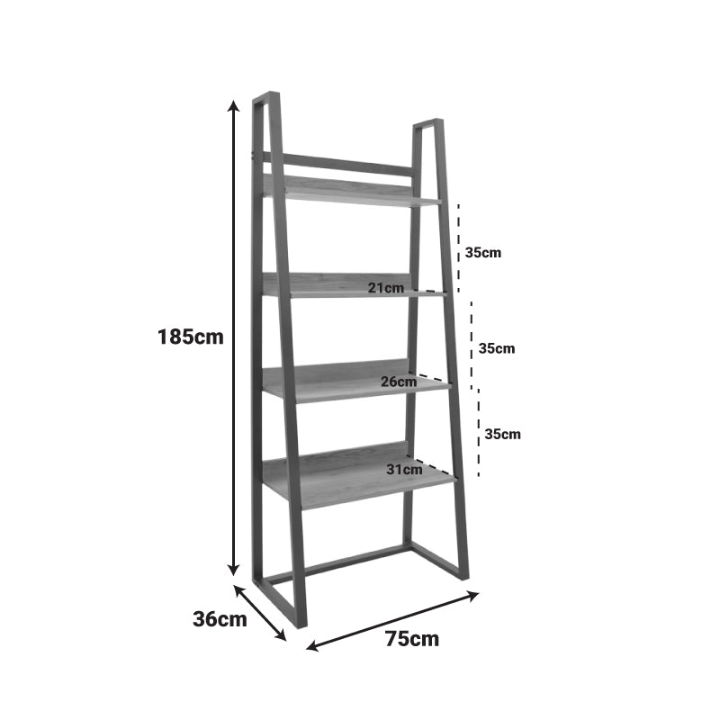 Βιβλιοθήκη Ryder pakoworld σε oak-μαύρη απόχρωση 75x36x185εκ - Hippiehome.gr