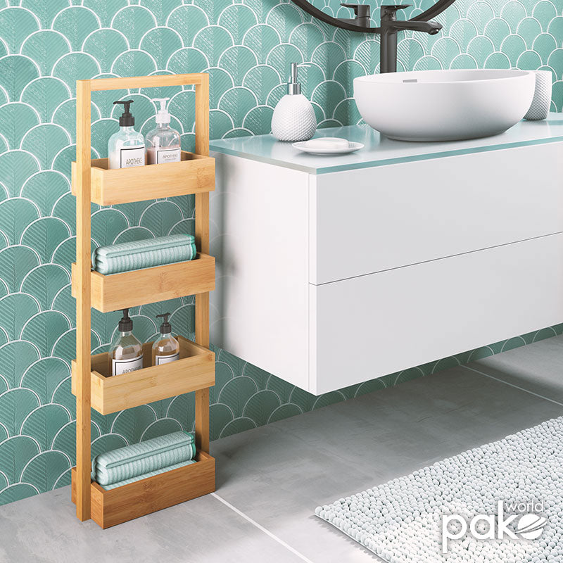 Ραφιέρα επιδαπέδια 4όροφη Ollie pakoworld ξύλινη μπαμπού χρώμα φυσικό 28x16x88εκ - Hippiehome.gr