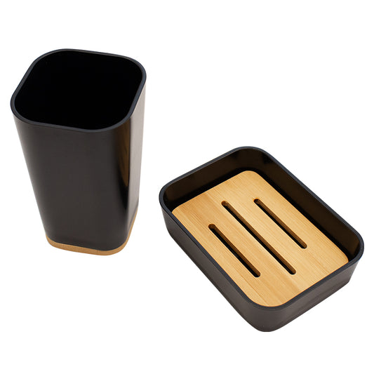 Σετ αξεσουάρ μπάνιου Nature pakoworld 2τμχ pp χρώμα μαύρο - Hippiehome.gr