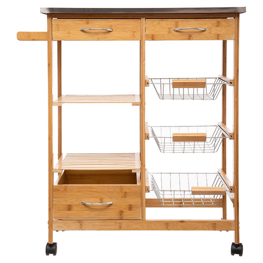 Τρόλεϊ-ραφιέρα 7όροφη Esla pakoworld bamboo φυσικό-λευκό 73,5x37x86εκ - Hippiehome.gr