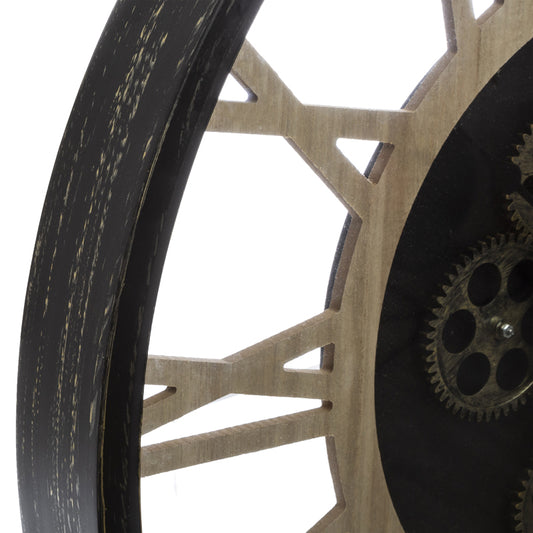 Ρολόι τοίχου Paul pakoworld μαύρο-φυσικό μέταλλο-mdf Φ57x6εκ - Hippiehome.gr