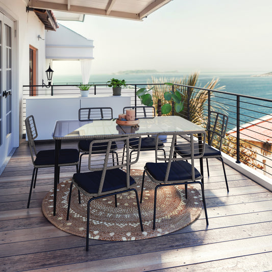 Τραπεζαρία Naoki σετ 7τεμ pakoworld μέταλλο μαύρο pe γκρι. - Hippiehome.gr