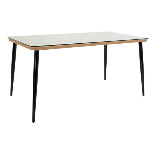 Τραπεζαρία Naoki E pakoworld σετ 5 τμχ rattan φυσικό-μαύρο μέταλλο-γυαλί 160x90x78εκ - Hippiehome.gr