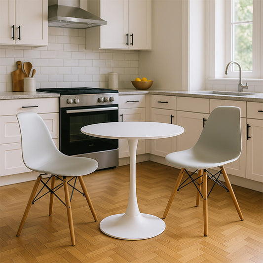 Τραπεζαρία Elijah-Julita pakoworld σετ 3τεμ pp-pu σε λευκή απόχρωση με φυσικό πόδι Φ60x74εκ - Hippiehome.gr