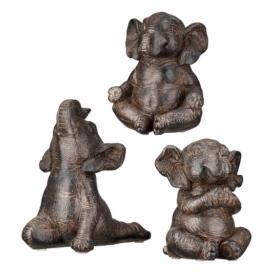 Figure Elephant Synthetic Resin Brown Ποικιλία 3 φορές 10X15X16Cm 10X15X16Cm - Hippiehome.gr