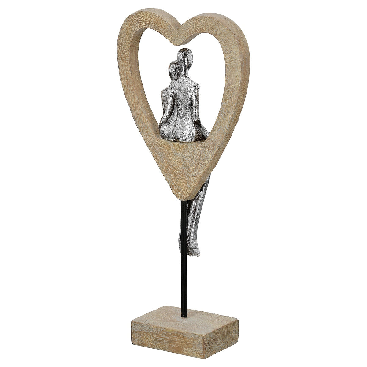 Γλυπτό Καρδιά "Aroha" Couple Motif Πολυρεζίνη Brown Ασημένιο PU 14.5x7x34cm - Hippiehome.gr