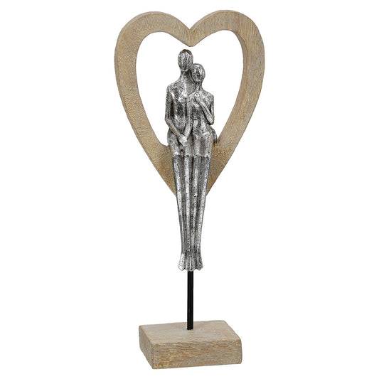 Γλυπτό Καρδιά "Aroha" Couple Motif Πολυρεζίνη Brown Ασημένιο PU 14.5x7x34cm - Hippiehome.gr