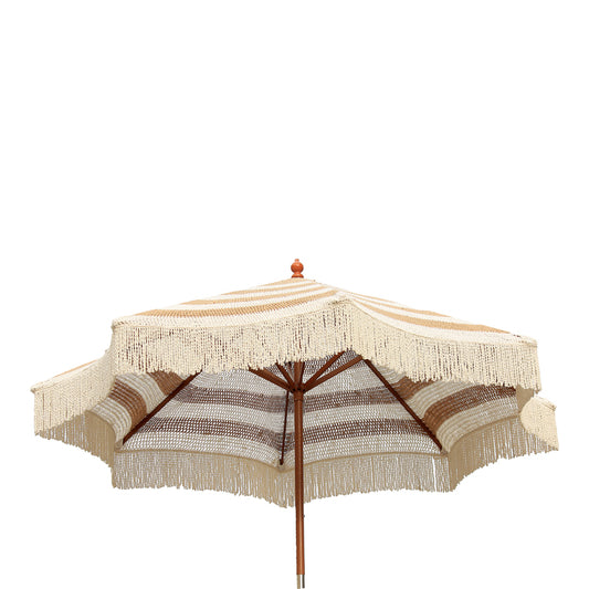 Ομπρέλα κήπου Brilie pakoworld ξύλο-μακραμέ Φ2.70x2.60 m καφέ-λευκό - Hippiehome.gr