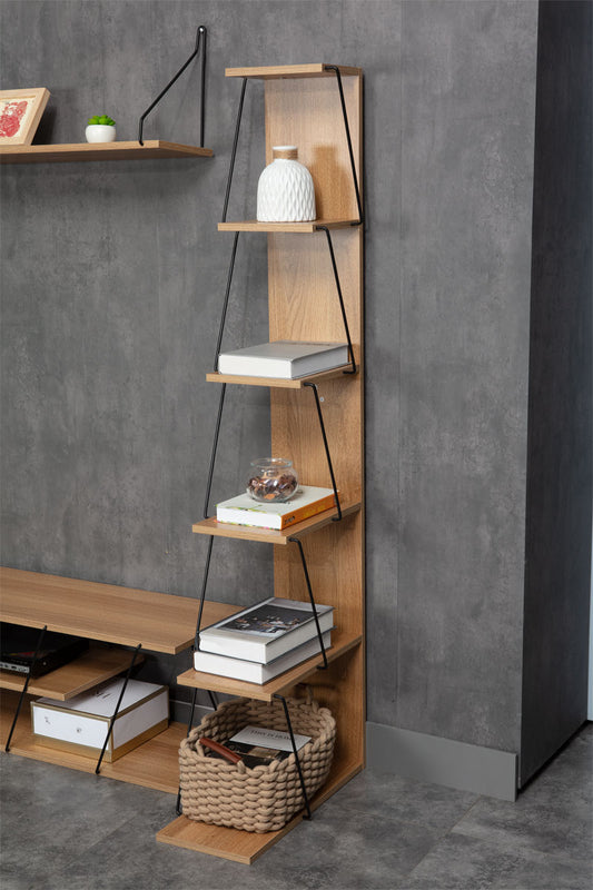 Βιβλιοθήκη mini Tars pakoworld sonoma-μαύρο 50x22x150εκ - Hippiehome.gr