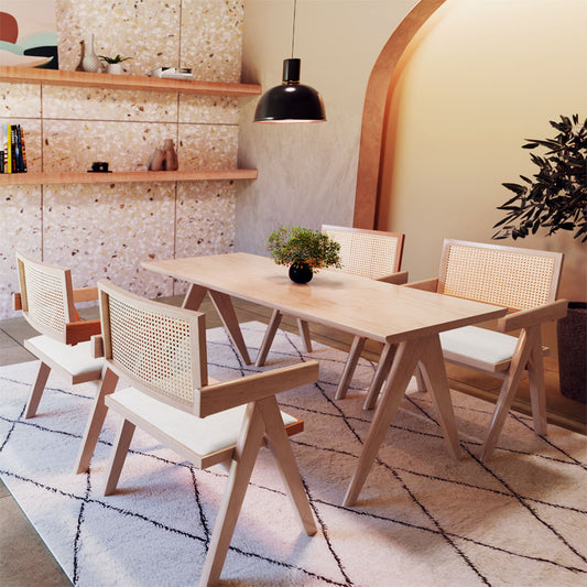 Πολυθρόνα Winslow pakoworld ξύλο rubberwood ανοικτό καρυδί-pvc rattan φυσικό-ύφασμα γκρι - Hippiehome.gr