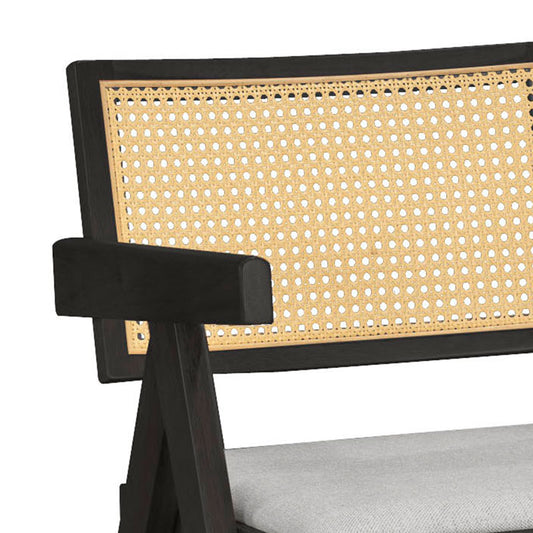 Πολυθρόνα Winslow pakoworld ξύλο rubberwood μαύρο-pvc rattan φυσικό-ύφασμα γκρι - Hippiehome.gr