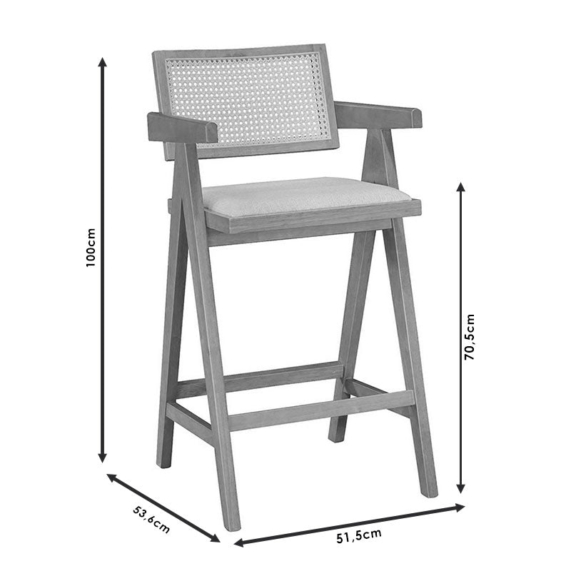 Σκαμπό bar Winslow pakoworld ξύλο rubberwood ανοικτό καρυδί-pvc rattan φυσικό-ύφασμα γκρι - Hippiehome.gr