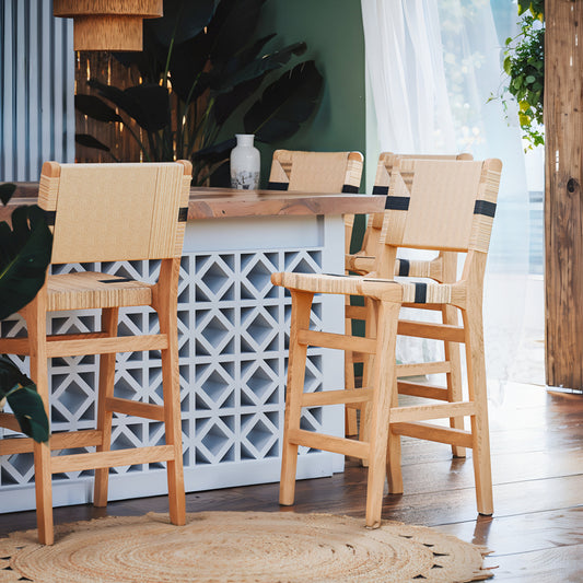 Σκαμπό μπαρ Julien pakoworld rubberwood φυσικό-έδρα φυσικό-μαύρο σχοινί 45x46x95εκ - Hippiehome.gr