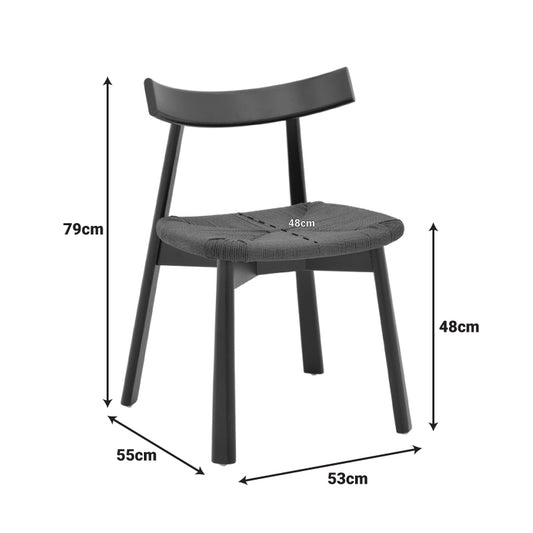 Καρέκλα Clareta pakoworld rubberwood-σχοινί σε μαύρη απόχρωση 53x55x79εκ - Hippiehome.gr