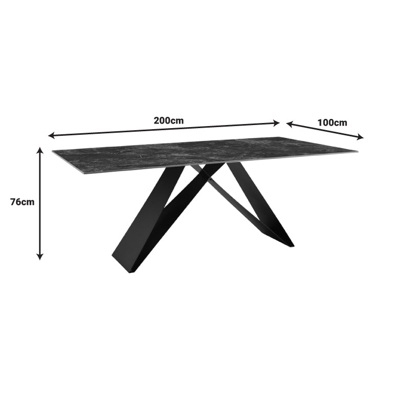 Τραπέζι Meja pakoworld Sintered stone μαύρο με μεταλλικά πόδια σε μαύρη απόχρωση 200x100x76εκ - Hippiehome.gr