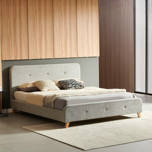 Κρεβάτι διπλό Restel pakoworld ύφασμα γκρι-μπεζ 160x200εκ - Hippiehome.gr