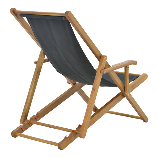 Σεζλόνγκ Xurian pakoworld ξύλο ακακίας φυσικό-πανί pvc μαύρο - Hippiehome.gr