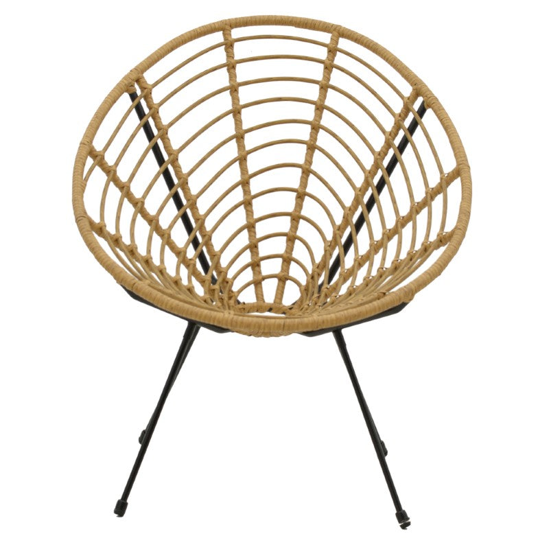 Πολυθρόνα Naoki pakoworld pe ratatn σε φυσική απόχρωση-μέταλλο μαύρο πόδι 78x74x87εκ - Hippiehome.gr