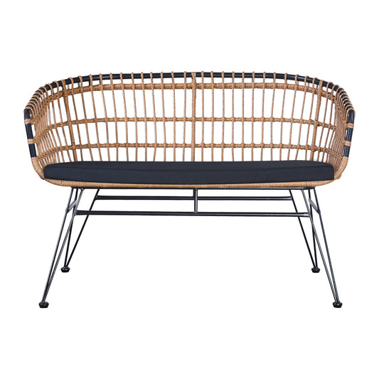 Καναπές 2θέσιος Naoki pakoworld με μαξιλάρι pe φυσικό-μέταλλο μαύρο 120x62x79εκ - Hippiehome.gr