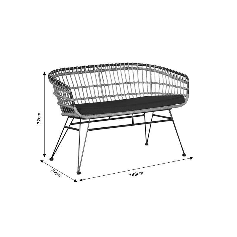 Καναπές 2θέσιος Naoki pakoworld με μαξιλάρι pe φυσικό-μέταλλο μαύρο 120x62x79εκ - Hippiehome.gr