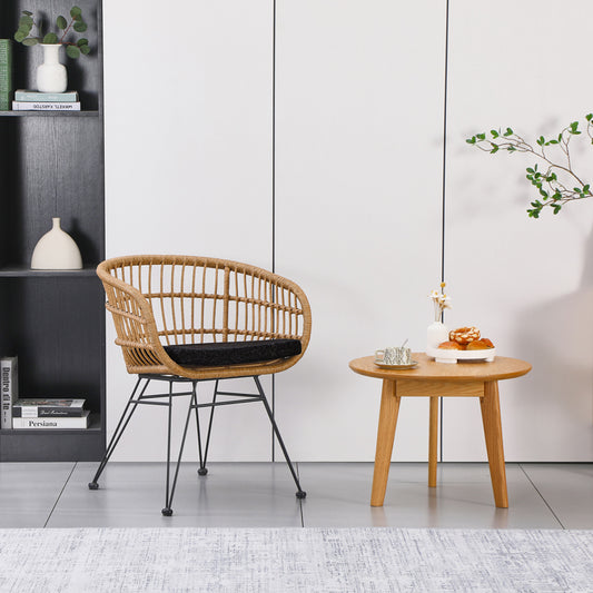 Πολυθρόνα Naoki pakoworld με μαξιλάρι pe rattan σε φυσική απόχρωση και μαύρα μεταλλικά πόδια 63x61x79εκ - Hippiehome.gr