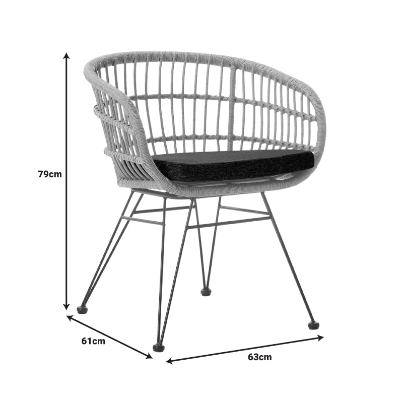 Πολυθρόνα Naoki pakoworld με μαξιλάρι pe rattan σε φυσική απόχρωση και μαύρα μεταλλικά πόδια 63x61x79εκ - Hippiehome.gr