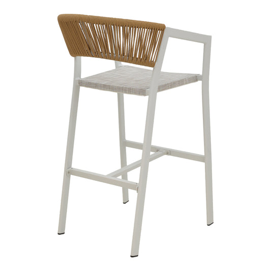 Σκαμπό μπαρ αλουμινίου Phoenix pakoworld στοιβαζόμενo λευκός σκελετός-textilene φυσικό rattan 53x58x103εκ - Hippiehome.gr