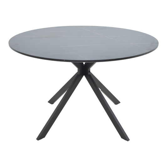 Τραπέζι Xuson pakoworld mdf σε μαύρο όψης μαρμάρου με πόδι μαύρο μέταλλο Φ120x75εκ - Hippiehome.gr