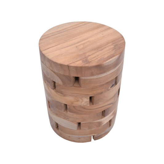 Σκαμπό Shard Inart φυσικό μασίφ ξύλο teak Φ35x45εκ - Hippiehome.gr