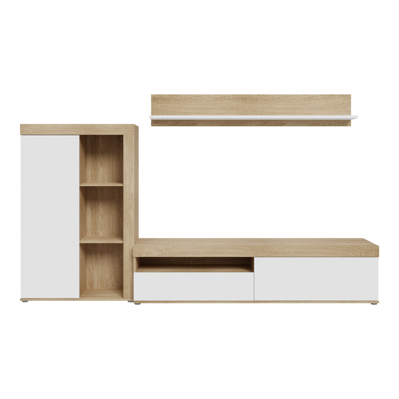 Σύνθετο σαλονιού Zorbi pakoworld λευκό-sonoma oak μελαμίνης 265x41x158.5εκ - Hippiehome.gr