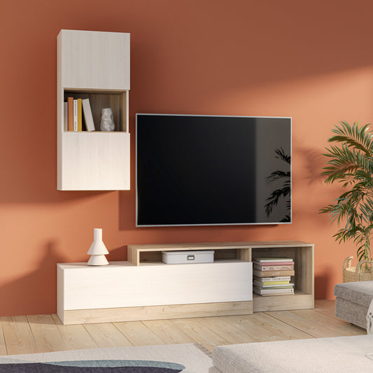 Σύνθετο σαλονιού Halmi pakoworld λευκό-oak μελαμίνης 180x39x190εκ - Hippiehome.gr