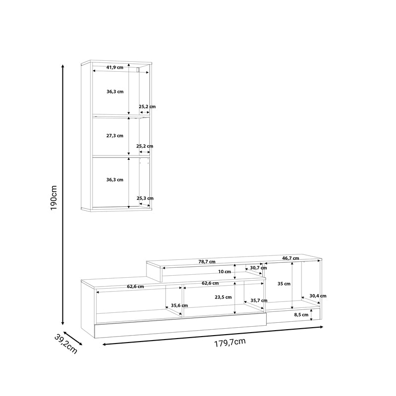Σύνθετο σαλονιού Halmi pakoworld λευκό-oak μελαμίνης 180x39x190εκ - Hippiehome.gr