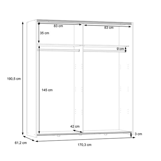 Ντουλάπα ρούχων Noez pakoworld δίφυλλη με ράφια sonoma μελαμίνης 170.5x61x190.5εκ - Hippiehome.gr