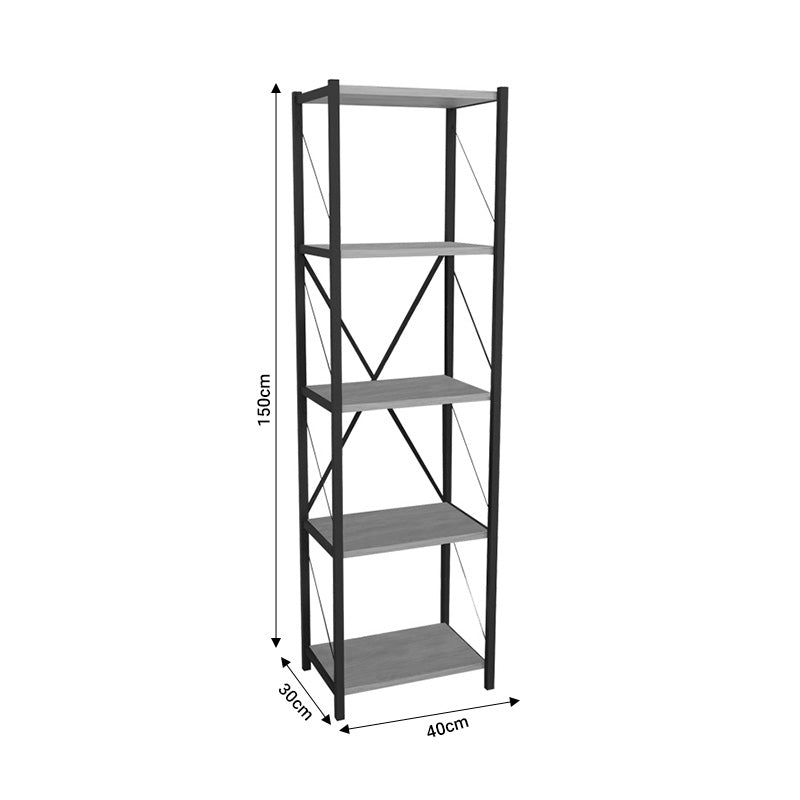 Βιβλιοθήκη Glase pakoworld oak μελαμίνης-μαύρο μέταλλο 40x30x150εκ - Hippiehome.gr