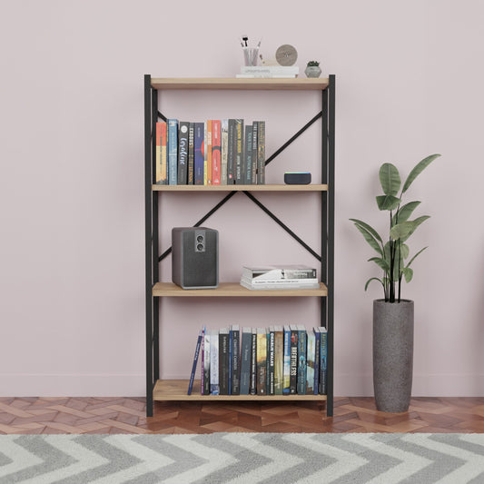 Βιβλιοθήκη Jackrey pakoworld oak μελαμίνης-μαύρο μέταλλο 63x30x114εκ - Hippiehome.gr