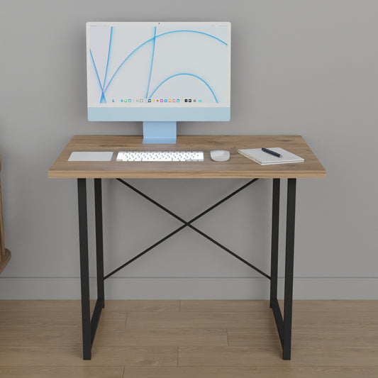 Γραφείο εργασίας Ustando pakoworld oak μελαμίνης-μαύρο μέταλλο 90x60x72εκ - Hippiehome.gr